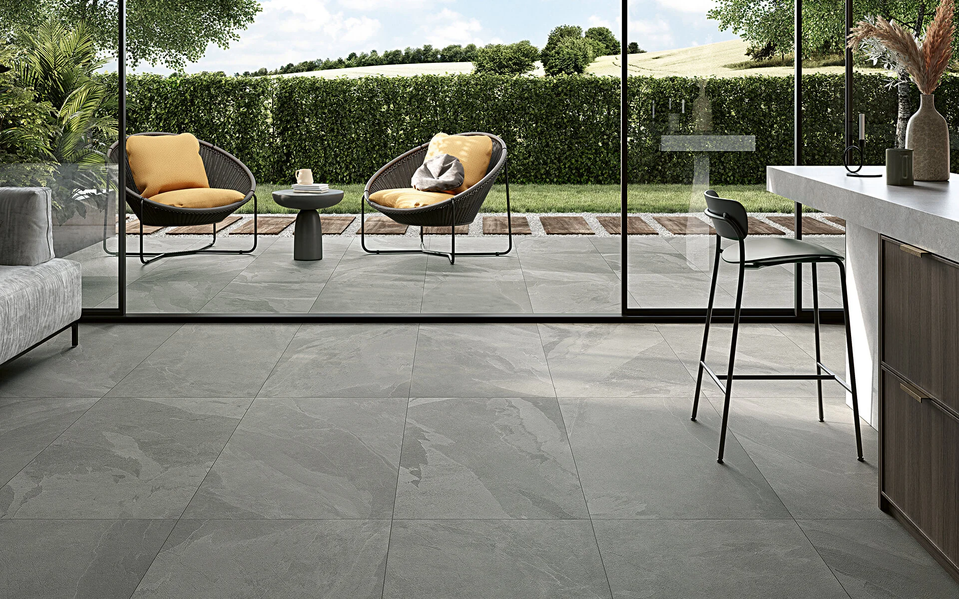 Porcelain tiles for backyard